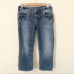 Silver Jeans Suki Flap Pocket Thick Stitch Stretch Capri Cropped Crop jeans 29